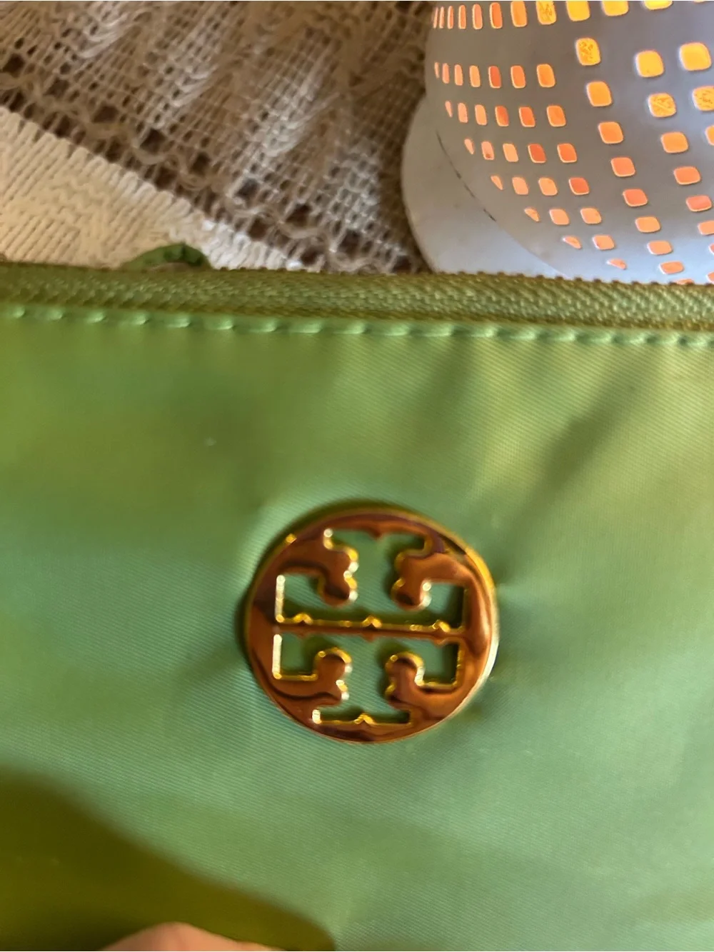 Tory Burch Lime Green Leather Wristlet with Gold Logo